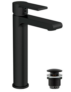 Смеситель для раковины, высокий, донный клапан click clack в комплекте, цв.черный матовый Cersanit Brasko 63111
