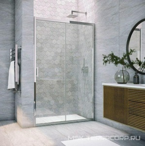 Дверь в нишу , 133-138*190 см, двухстворчатая раздвижная, профиль глянцевый хром, стекло прозрачное ZZ Vegas Glass ZP ZP TUR NOVO h1900 135 08 01