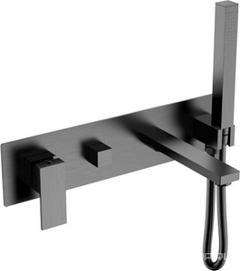 Смеситель для ванны/душа, встраиваемый (cмеситель внешн.+ внутренняя часть, излив, лейка, шланг) , цв. оружейная сталь матовая ZZ Boheme Qubic 474-2-GM