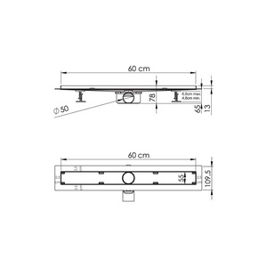Душевой лоток 600 мм, пропускн.спос-ть 48 л/мин, с решеткой под плитку, (цв.нерж.сталь),  ZZ Vincea Say Almira-S SAY.602.60.S.U