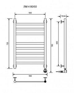 Полотенцесушитель электрический "" 800*500 мм,скрытый монтаж, блок управления справа, цвет хром ZZ Ника ЛМ-4 ЛМ 4 80/50