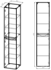 Шкаф подвесной h1700x350x350мм, 2 двери, петли слева, (цв.V.Oak-L),  ZZ Vincea Mia VSC-2M170VO-L