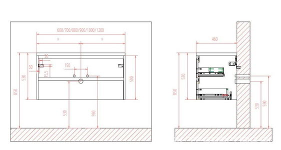 База под раковину подвесная с двумя выкатными ящиками, 710х460х515мм, без раковины, (цв.Cemento Grigio),  ZZ BelBagno Kraft KRAFT-700-2C-SO-CG
