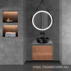 База под накладн.раковину подвесная, 1 выкатной ящик, 1 скрытый ящик, 600x500xh450мм, без раковины, (цв.T.Oak + Beton),  ZZ Vincea Mesa VMC-2MS600TB