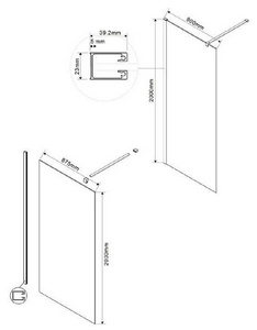 Душевая перегородка 900хh2000мм, правая/левая, (стекло прозрачное 8мм, поперечн. укорачиваемый кронштейн 1200мм, фурнит.цв.золото мат.),  ZZ Vincea Walk-In VSW-1H900CLG