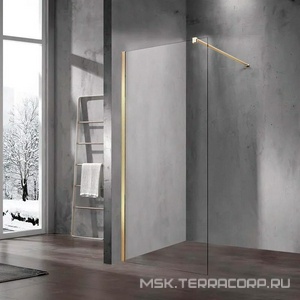 Душевая перегородка 900хh2000мм, правая/левая, (стекло прозрачное 8мм, поперечн. укорачиваемый кронштейн 1200мм, фурнит.цв.золото мат.),  ZZ Vincea Walk-In VSW-1H900CLG