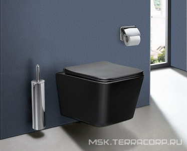 Унитаз подвесной, безободковый, 520х360х350мм, сиденье ультратонкое с микролифтом, крепеж в компл., (цв.антрацит матовый),  ZZ Vincea Q-Line VT1-12MA