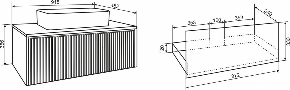 Тумба подвесная 90 см, без раковины (любая накладная), 1 выдвижной ящик,  цвет графит матовый KL Aqua de Marco MONACO 2090GRMON