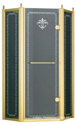 Душ.уголок 900х900хh1950мм,5-ти угольн.,расп.дверь петли справа,с 2мя неподв.сегм,вход 507мм,(ст.матов. с прозр. узором,6/8мм,фурн.цв.золото),Retro XX