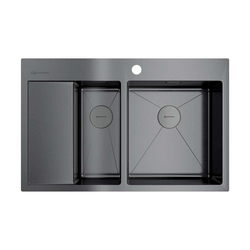 Мойка кухонная Omoikiri Akisame 78-2-GM-R вороненая сталь| 51x78x20