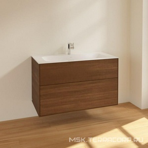 Тумба 996хh591х498мм, без раковины, (2 выдвижн.отд., 1 пакет с аксесс),(фасад и корпуc цв.GN Walnut Veneer),  ZZ Villeroy & Boch Finion F02000GN