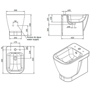 Биде напольное 52х35см, с отверстиями для крышки,  ZZ Sanindusa Look 134415004