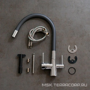 Смеситель для кухни Lemark Comfort LM3075C с гибким изливом,совмещенный излив для фильтр.воды, цв. хром+ черный ZZ Lemark comfort LM3075C