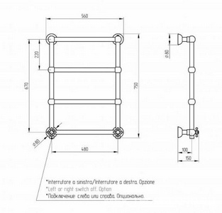 Полотенцесушитель электрический 480(560)хh670(750)мм, подключение слева, (цв.,бронза),  ZZ Migliore Colosseum 20279