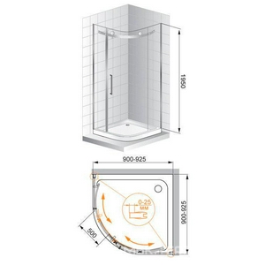Душевой уголок 900х900хh1950мм, 1/4 круга, R550мм, с одной раздвижной дверью влево, вход 500мм, (стекло прозрачное., 6мм, фурнит. цв.хром),  ZZ Cezares Stylus STYLUS-R-1-90-C-Cr-L