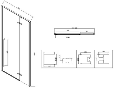 Дверь для душа в нишу, 900хh1950мм, распашная с неподв.сегментом, правая/левая, (стекло 6мм прозрачное, фурн.цв.черный матовый),  ZZ Vincea Slim-N VDPH-5SN900CLB