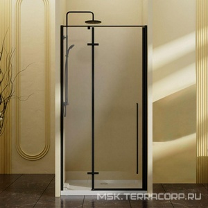 Дверь для душа в нишу, 1000хh1950мм, распашная с неподв.сегментом, правая/левая, (стекло 6мм прозрачное, фурн.цв.черный матовый),  ZZ Vincea Slim-N VDPH-5SN100CLB