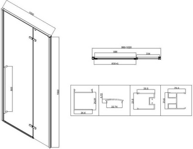 Дверь для душа в нишу, 1000хh1950мм, распашная с неподв.сегментом, правая/левая, (стекло 6мм прозрачное, фурн.цв.черный матовый),  ZZ Vincea Slim-N VDPH-5SN100CLB