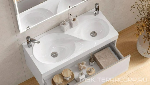 Раковина двойная 100 см., для мебели "", искусственный мрамор, цв.белый ZZ Velvex Otto rkOTT.100-81