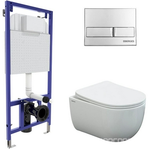 Комплект : инсталляция NOVUM для подвесного унитаза+ клавиша L1 белая глянец+ подвесной унитаз VITA Rimless 49 см с сиденьем микролифт ZZ Berges Vita 043373