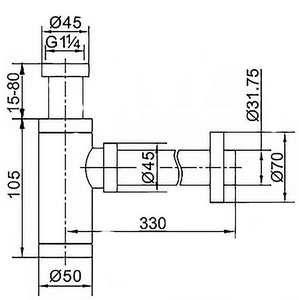 Сифон для раковины 1*1/4, цилиндр, без донного клапана, цв. бронза, ZZ Azario Универсал AZ-108-BR