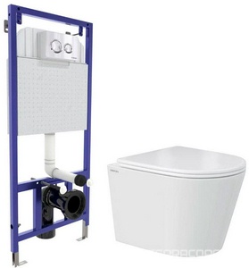 Комплект: Унитаз подвесной+сиденье с микролифтом цв.белый+инсталляция+клавиша O3 хром глянец ZZ Berges Универсал 043377