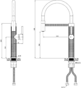 Смеситель для кухни, гибкий излив, цв. черный ESKO ESKO K51B