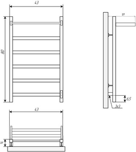 Полотенцесушитель электрический с полкой 80х40 см, скрытый монтаж, К диммер квадрат, цв. хром,, KL Двин Fj Plaza Neo 4657771770067