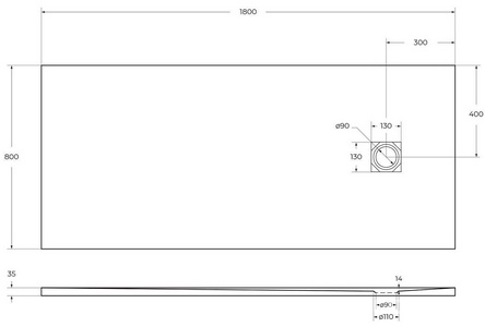 Поддон душевой 1800х800h35мм, прямоугольный, отв. слива 90мм, сифон, накладка слива нерж.сталь в компл., (искусств.мрамор цв.белый), Uno ZZ BelBagno UNO TRAY-MR-UNO-AH-180/80-35-W-CR