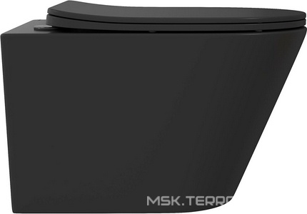 Унитаз подвесной 525х360мм, безободковый, сиденье с микролифтом, крепёж в компл., (цв.черный матовый),  Aqueduto Cone CON0140