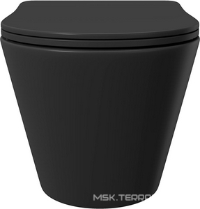 Унитаз подвесной 525х360мм, безободковый, сиденье с микролифтом, крепёж в компл., (цв.черный матовый),  Aqueduto Cone CON0140