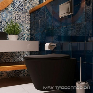 Унитаз подвесной 525х360мм, безободковый, сиденье с микролифтом, крепёж в компл., (цв.черный матовый),  Aqueduto Cone CON0140