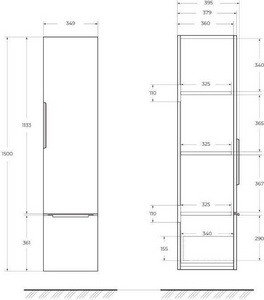 Колонна подвесная с распашныой дверью, с зеркалом внутри, выдвижным ящиком, реверсивная, 35x38x150см, (цв.Bianco opaco),  ZZ Cezares Premium 55506