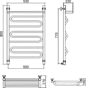 Полотенцесушитель "Зигзаг" с полкой" 800x500 мм ZZ Aquanerzh Зигзак 00-16A8050 / 331246