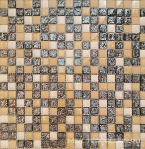 Мозаика Мастера Керамики Glass Мозаика 2100 (микс белый-молочный матовый-молочный колотый-платина колотая) чип 15х15 ZZ|30х30