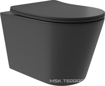 Унитаз подвесной 520х365мм, безободковый, смыв Tornado, сиденье с микролифтом, крепёж в компл., (цв.черный матовый),  ZZ Aqueduto Cone Tornado CONT0240  /  новый арт. CONT2140