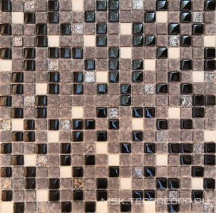 Мозаика Мастера Керамики Glass Мозаика 2201 микс белый матовый-черный колотый матовый-черный-платина риф.низ 15х15 ZZ|30х30