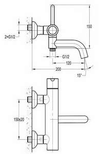 Смеситель для ванны, (цв.брашированное золото),  ZZ Cezares Eco ECO-VD-BORO