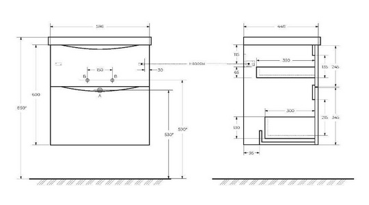 База под раковину подвесная с двумя выкатными ящиками, 600х450х500мм, (цв.Rovere Moro),  ZZ BelBagno Marino MARINO-600-2C-SO-RW-P