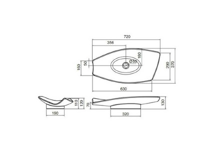 Раковина накладная на столешницу, 72х37хh13см, без отв.д/смесителя, без перелива,  ZZ Scarabeo Kong 8052