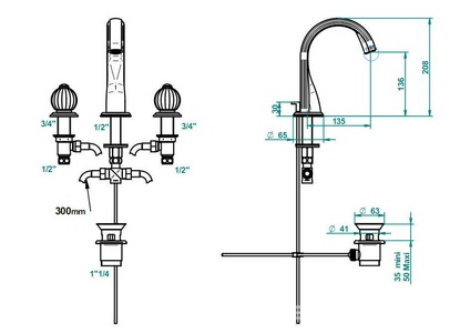 Смеситель для биде, на 3 отв., с д.к., (цв. золото (Dore)) Mandarine cristal clair ZZ THG Mandarine Cristal CL U1D-F01-2151
