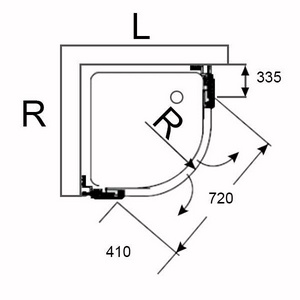 Душ каб. (1/2 душ.кабины!!! прав/часть) распашн дверь с непод.сегм., 1/4 круга, R=550, (100х100хh195см,стекло 6мм,прозр, фурн. полир.ал/хром)  ZZ Provex Combi 6005 CR 05GL R