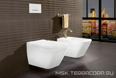 Биде подвесное, 375х560мм, с 1 отв.д/смес., запираемый донный клапан с керамич.крышкой, крепёж в компл., (цв. R1 white ceramicplus),  ZZ Villeroy & Boch Finion 446500R1