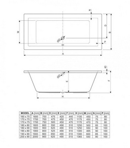 Ванна 170х70хh45см, прямоугольная, БЕЗ мет. каркаса и слива-перелива, (акрил),  ZZ Cezares Plane PLANE-170-70-45-W37