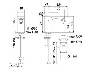 Смеситель для биде, с д/к, (цв. чёрный/хром),  ZZ 3M Ran 2220 NC