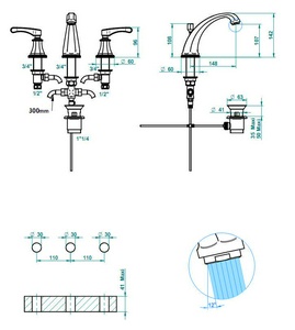 Смеситель на раковину, на 3 отв., с д.к. (цв. бронза (Bronze brillant))  ZZ THG Art Deco A55-D01-00152