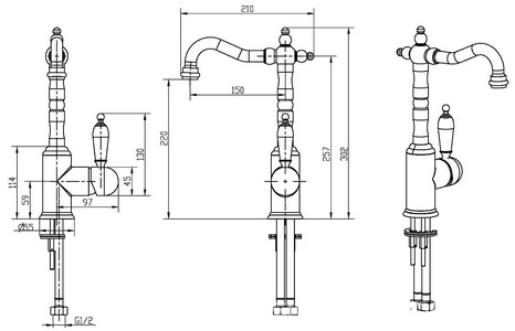 Смеситель для раковины, высокий, однорычажный, без донного клапана, бронза Boheme Medici 302