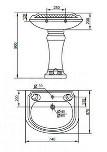 Раковина 700х570мм, 1 отв. д/смес., с бортиком, установка на пьедестал,  ZZ Cezares King Palace CZR-395-T
