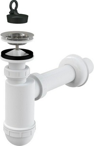 Сифон для умывальника c нерж. сеткой и пробкой, выход d-40, жесткая подводка AlcaPlast Универсал A41/AG2105121