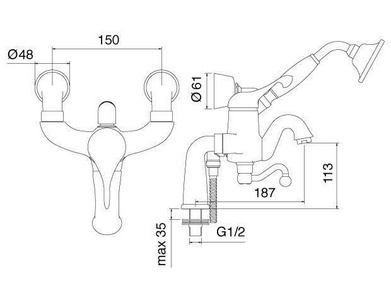 Смеситель д/в, встраив.в борт на 2 отв.,в компл. шланг,лейка,кронштейн,(maniglia PL / рукоятка с пластик. вставкой белого цвета),(цв.зол) ZZ 3M Piccadilly 2104 DD + maniglia PL DD